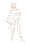  1girl breasts cleavage cleavage_cutout gloves hand_on_hip heels large_breasts lineart long_boots long_gloves monochrome sheelagh short_hair simple_background solo standing thigh_boots trinity_souls_of_zill_o&#039;ll white_background zill_o&#039;ll 