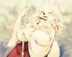  1girl breasts closed_eyes dog furry huge_breasts japanese_clothes kishibe large_breasts long_hair open_mouth white_hair 