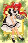 1girl apron breasts dress frills long_hair maid_headdress nanaly_fletch pink_eyes redhead shoes smile socks tales_of_(series) tales_of_destiny_2 twintails 