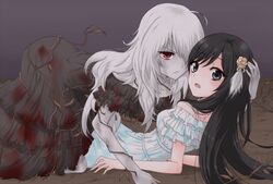  2girls artist_request black_hair breasts fatal_frame fatal_frame_purple_diary ghost maya_(fatal_frame) multiple_girls nintendo white_hair yuri 