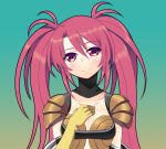  1girl aqua_background blush breasts choker cleavage elbow_gloves gloves long_hair nanaly_fletch redhead smile tales_of_(series) tales_of_destiny_2 tears twintails violet_eyes 