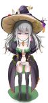  1girl boots breasts coat flower frills grey_hair hat long_hair luminous_arc luminous_arc_infinity multicolored_hair mushroom navel panties smile thigh_boots underwear violet_(luminous_arc) violet_eyes witch_hat 