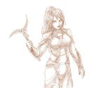  1girl breasts cleavage cleavage_cutout gloves large_breasts long_gloves monochrome sheelagh short_hair simple_background solo trinity_souls_of_zill_o&#039;ll weapon white_background zill_o&#039;ll 