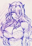  1girl breasts camilla_(fire_emblem_if) cleavage fire_emblem fire_emblem_if looking_at_viewer monochrome solo 