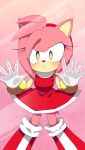 1girl against_glass amy_rose aoki6311 gloves looking_at_viewer sonic_the_hedgehog 