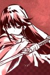  1girl akame akame_ga_kill! black_hair cloak long_hair monochrome official_art solo square_enix sword tashiro_tetsuya 