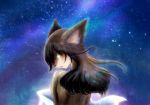  androgynous artist_request brown_hair dog furry green_eyes long_hair night nude outdoors sky solo upper_body 