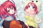 2girls blush boots coat gloves long_hair multiple_girls nanaly_fletch open_mouth pantyhose red_eyes redhead scarf tales_of_(series) tales_of_destiny_2 time_paradox 