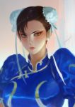  1girl bun_cover capcom chinese_clothes chun-li double_bun heewon_lee looking_at_viewer makeup solo street_fighter upper_body 