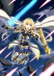  action armor blonde_hair blue_eyes cape kyoukyan sword 