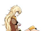  1girl amputee bandage blonde_hair blood female open_mouth profile rwby solo spoilers tears trembling violet_eyes white_background yang_xiao_long 