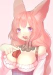  1girl artist_request breasts chocolate chocolate_heart cleavage female furry heart large_breasts long_hair open_mouth pink_hair rabbit solo tongue upper_body violet_eyes 