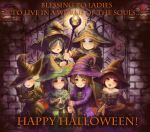  6+girls artist_request black_hair blonde_hair blue_eyes blush brown_hair dark_souls demon&#039;s_souls from_software green_eyes halloween hat lips looking_at_viewer maiden_in_black multiple_girls pumpkin red_eyes souls_(from_software) witch witch_beatrice witch_hat yuria_the_witch 