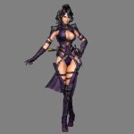  1girl 3d black_hair breasts cleavage cleavage_cutout gloves grey_background hand_on_hip heels large_breasts legs_crossed long_boots long_gloves sheelagh short_hair simple_background solo standing thigh_boots trinity_souls_of_zill_o&#039;ll zill_o&#039;ll 