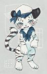  androgynous artist_request brown_eyes full_body furry hat open_mouth salior_hat solo white_tiger 