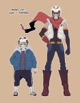  2boys beanie gloves half_mask hat helmet hood hoodie looking_at_viewer multiple_boys papyrus_(undertale) personification redhz sans scarf size_difference smile undertale 