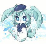  androgynous aqua_hair artist_request blue_eyes dog ear_wings furry hat sailor_hat short_hair solo white_background wings 