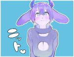  1girl animal_ears blush breasts cleavage_cutout deer female furry horns hotomura_(muramura69) looking_at_viewer open-chest_sweater purple_hair short_hair solo sweater upper_body violet_eyes 