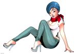  blue_hair blue_lips breasts bulma cleavage denim dragon_ball dragon_ball_super feet high_heels jeans large_breasts legs moz-art nail_polish open_mouth pants platform_shoes tongue_piercing tongue_ring 