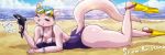  1girl artist_request ass beach breasts cat closed_eyes female full_body furry hat ocean outdoors sky solo swimsuit 