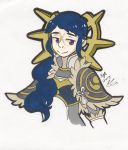  1girl armor blue_hair fire_emblem fire_emblem_if ponytail scar simple_background smile solo violet_eyes yuugiri_(fire_emblem_if) 