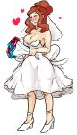  &lt;3 1girl blush breasts brown_hair cleavage closed_eyes haruka_(pokemon) high_heels pokemon wedding_dress wide_hips 