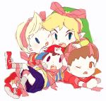  4boys black_hair blonde_hair brown_hair crossover doubutsu_no_mori lucas mother_(series) multiple_boys ness nintendo ribbon short_hair super_smash_bros. the_legend_of_zelda the_legend_of_zelda:_the_wind_waker toon_link villager_(doubutsu_no_mori) 