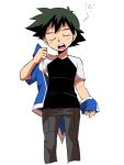  1boy adjusting_clothes child male_focus pokemon satoshi_(pokemon) sleepy solo yawning 