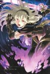  1girl alternate_costume armor aura cape fire_emblem fire_emblem_cipher fire_emblem_if glowing glowing_weapon hairband long_hair looking_at_viewer my_unit_(fire_emblem_if) nintendo official_art pointy_ears red_eyes scan silver_hair solo sword 