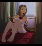  00s 1girl bed brown_eyes brown_hair crying digimon digimon_adventure_02 long_hair night opened_eyes panties pillow sad solo tachikawa_mimi underwear window 