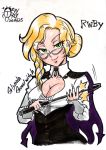  1girl 2016 blonde_hair breasts character_name cleavage copyright_name dated gengoro_akemori glasses glynda_goodwitch rwby signature solo sqengengoro 