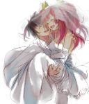  1boy 1girl blush carrying couple happy kurogane_ikki mororia princess_carry rakudai_kishi_no_cavalry stella_vermillion tagme wedding_dress 
