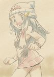  1girl blue_eyes blue_hair female hainchu hikari_(pokemon) long_hair looking_at_viewer nintendo pokemon smile solo uniform 