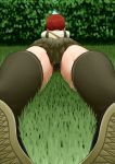  1girl ass bob_cut from_behind gonoike_biwa grass kneehighs koizumi_mahiru lying on_stomach panties pov redhead short_hair skirt underwear upskirt 