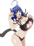  1girl animal_ears blue_hair breasts cat_demon_girl_(shinmai_maou_no_testament_burst) cat_ears cat_keyhole_bra cat_tail cleavage cleavage_cutout fangs green_eyes large_breasts looking_at_viewer navel open_mouth pointy_ears shinmai_maou_no_testament short_hair smile solo standing tagme tail 