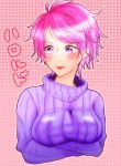  1girl blush breasts harold_berselius lips pink_hair short_hair smile sweater tales_of_(series) tales_of_destiny_2 violet_eyes 