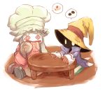  artist_request chef_hat final_fantasy final_fantasy_ix glowing glowing_eyes hat quina_quen sitting table vivi_ornitier wizard_hat 
