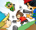  4boys black_hair blonde_hair brown_hair crossover doubutsu_no_mori lucas mother_(series) multiple_boys ness nintendo short_hair super_smash_bros. the_legend_of_zelda the_legend_of_zelda:_the_wind_waker toon_link villager_(doubutsu_no_mori) 