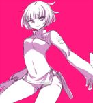  1girl breasts konami_kirie monochrome pink_background short_hair short_shorts shorts smile weapon world_trigger 