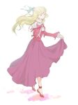  1girl blonde_hair breasts claire_bennett closed_eyes dress flower frills long_hair ribbon shoes smile tales_of_(series) tales_of_rebirth 
