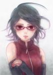  1girl black_hair detached_sleeves glasses looking_at_viewer naruto naruto_gaiden red_eyes sharingan solo uchiha_sarada upper_body yuki_adieu zipper 