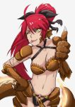  1girl breasts cleavage female long_hair looking_at_viewer monster_girl monster_girl_encyclopedia navel one_eye_closed ponytail redhead salamander_(monster_girl_encyclopedia) scale smile solo tail whistle_frog yellow_eyes 