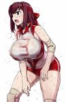  1girl 774_(nanashi) breasts brown_eyes brown_hair girls_und_panzer huge_breasts kondou_taeko sweat transparent 