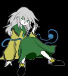  1girl dress eyeball green_eyes grey_hair komeiji_koishi long_hair pale_skin sentaku-bune simple_background sitting third_eye 