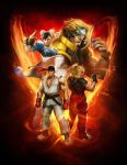  1girl 3boys blonde_hair charlie_nash chun-li dave_wilkins dougi forehead_jewel glasses glasses_removed ken_masters multiple_boys official_art ryuu_(street_fighter) stitches street_fighter street_fighter_v vest 