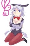  1girl animal_ears blue_eyes breasts cleavage rabbit_ears refill_sage ribbon shoes short_hair silver_hair tales_of_(series) tales_of_symphonia 