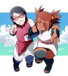  2girls akimichi_chouchou artist_request dark_skin glasses looking_at_viewer multiple_girls naruto naruto_gaiden thigh-highs uchiha_sarada v 