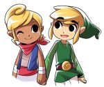  1boy 1girl blonde_hair couple dark_skin hand_holding link mary_cagle nintendo pointy_ears scarf smile tetra the_legend_of_zelda the_legend_of_zelda:_the_wind_waker toon_link vest wrist_wraps 