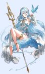  1girl aqua_(fire_emblem_if) ass blue_hair breasts dancer dress female fire_emblem fire_emblem_if nintendo official_art open_mouth panties smile underwear very_long_hair water weapon white_panties yellow_eyes 