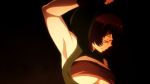  1girl animated animated_gif armpits barbara_(grimgar) bare_shoulders breasts brown_hair cleavage elbow_gloves glasses gloves hai_to_gensou_no_grimgar looking_at_viewer red_eyes short_hair smile solo under_boob 